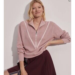 Varley Calva Half-Zip Knit Sweater in Pale Mauve Pink Size Small